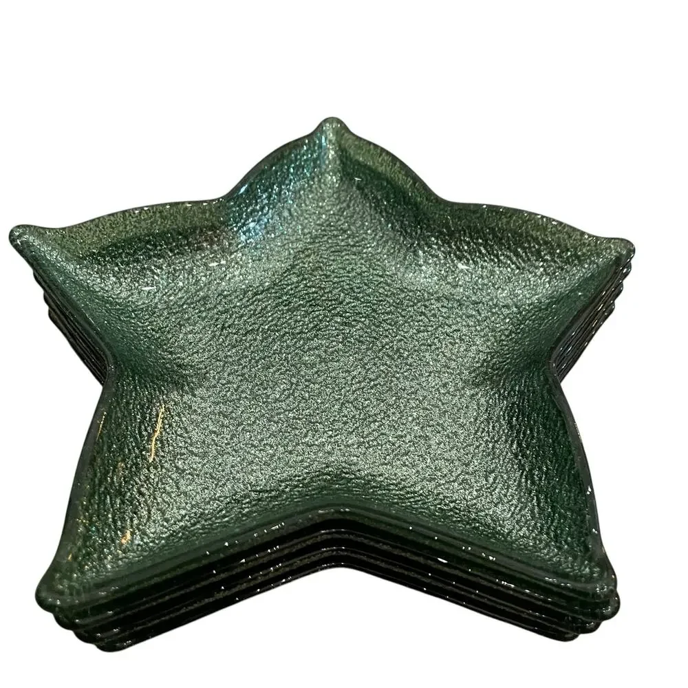 Akcam Green Glitter Star Shaped Glass Christmas Appetizer Plates 7